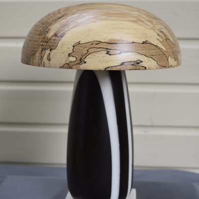 Champignon N°07A Hêtre échauffé, Bambou, insert de corian sur socle en corian